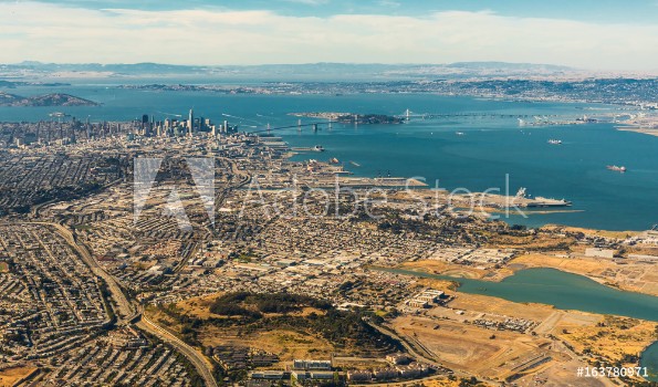 Bild på Aerial view of San Francisco wide area with bay and bridges